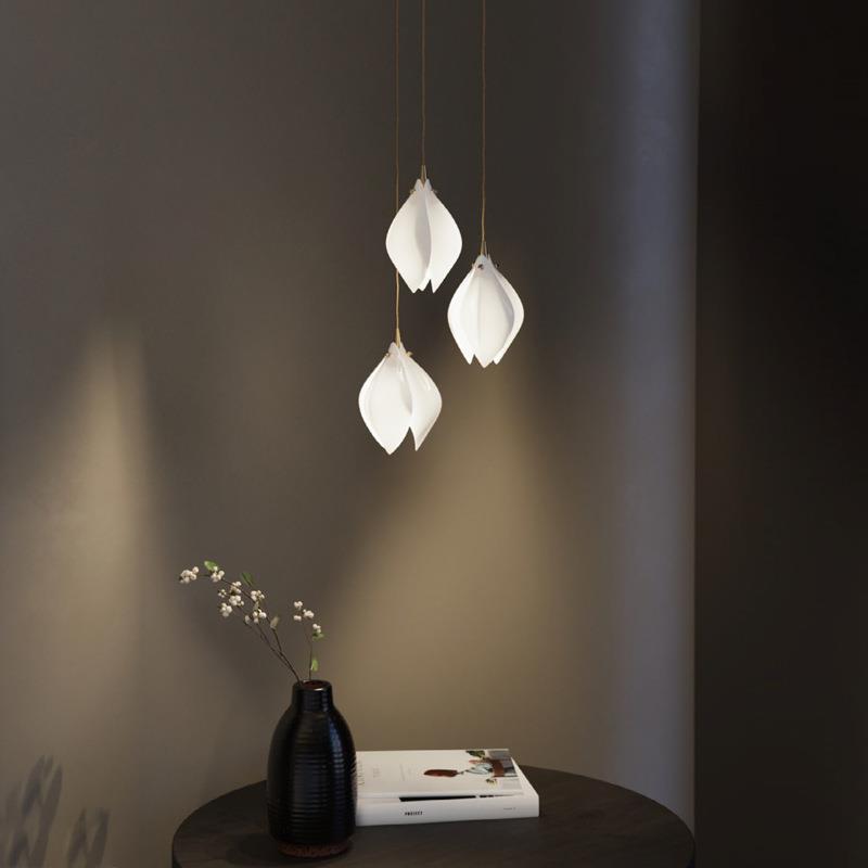 陶瓷玉兰花现代古典楼梯灯酒店售楼部楼梯卧室床头餐厅花朵小吊灯