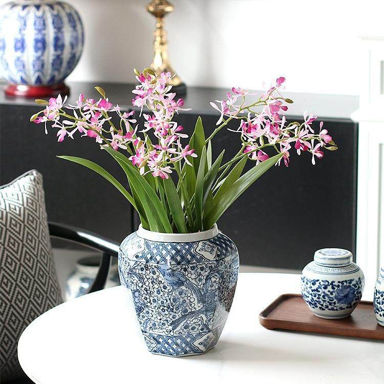 陶瓷花瓶摆件客厅插花水培绿植花器中式青花瓷喜鹊梅花八角将军罐
