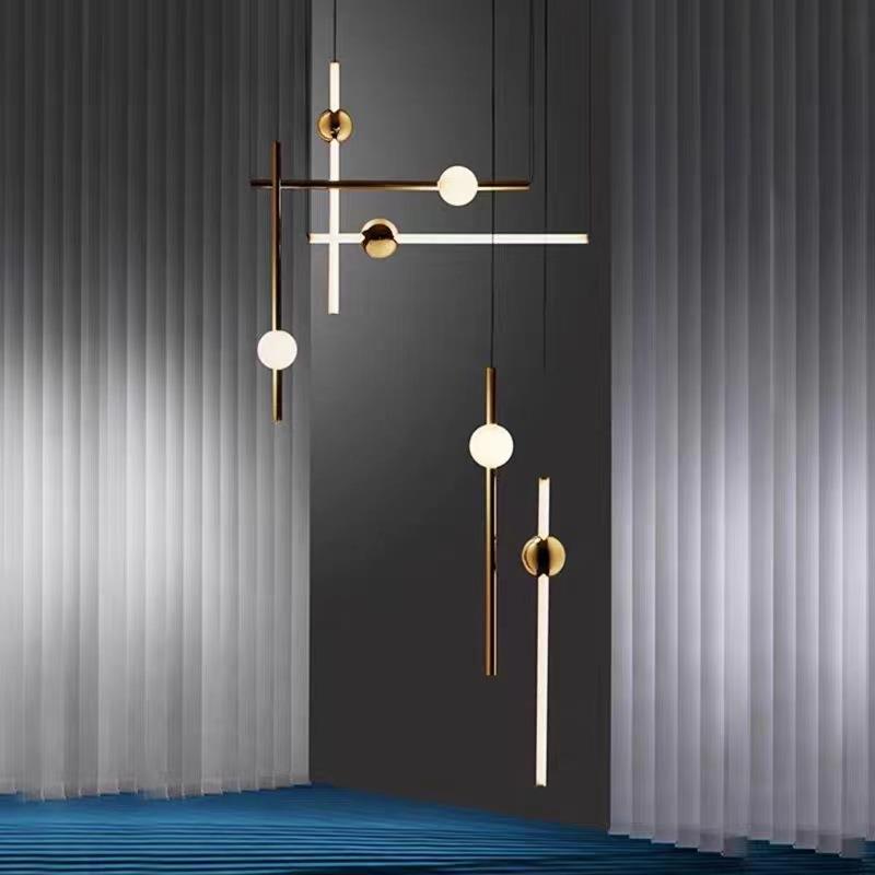 北欧设计师艺术吊灯创意横竖组合发光棒酒店前台吧台餐厅长条灯具