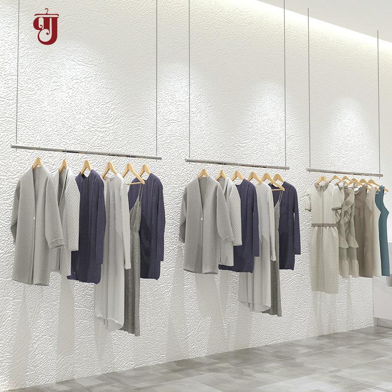 不锈钢服装店悬挂吊顶货架吊架银色上墙男女童装钢丝悬挂架展示架