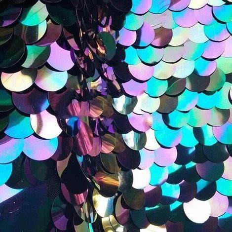 18MM亮片布,黑油彩美人鱼珠片布,高档礼服舞台服面料,现货供应