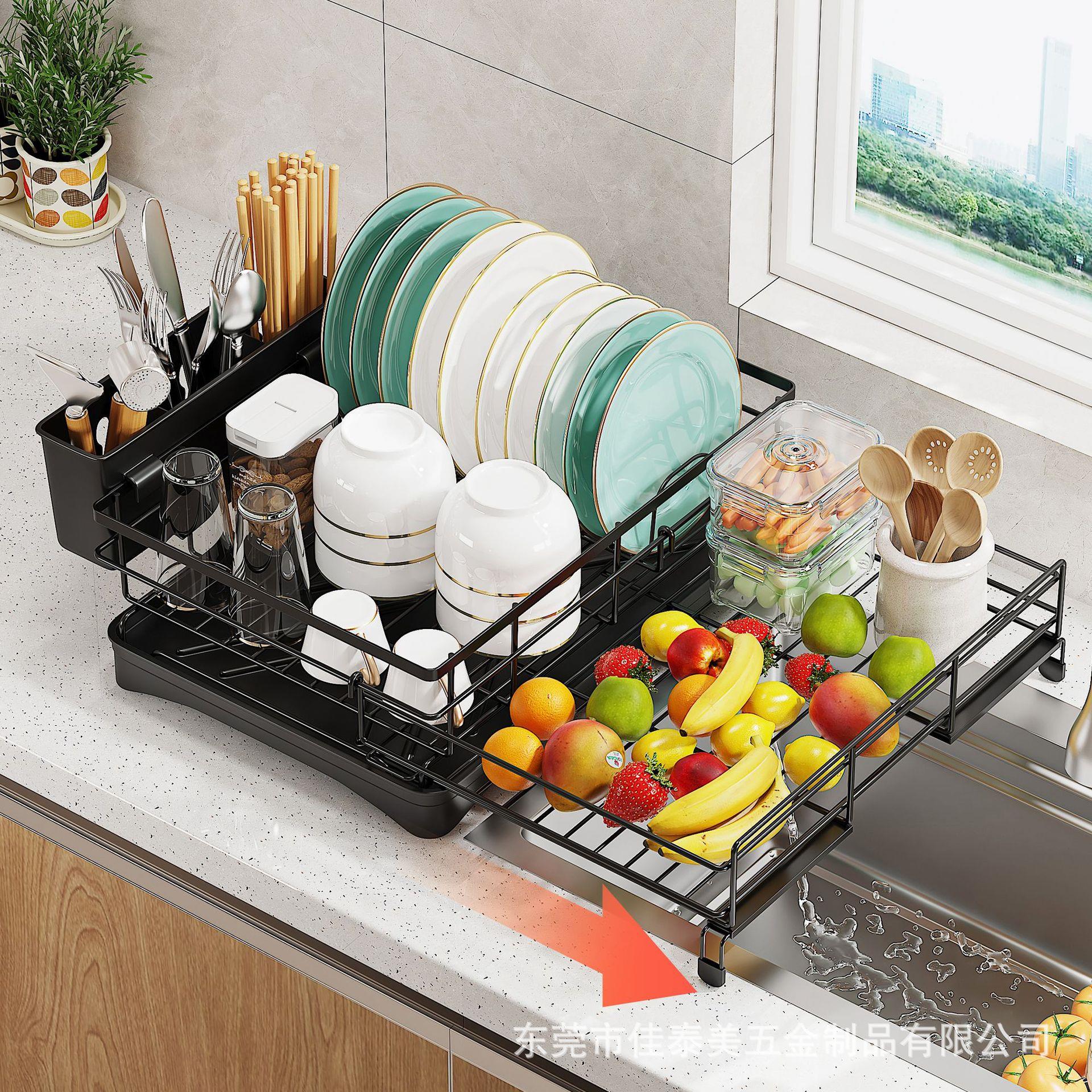 厨房沥水碗碟架家用餐具杯子收纳架台面多功能可伸缩放碗筷置物架