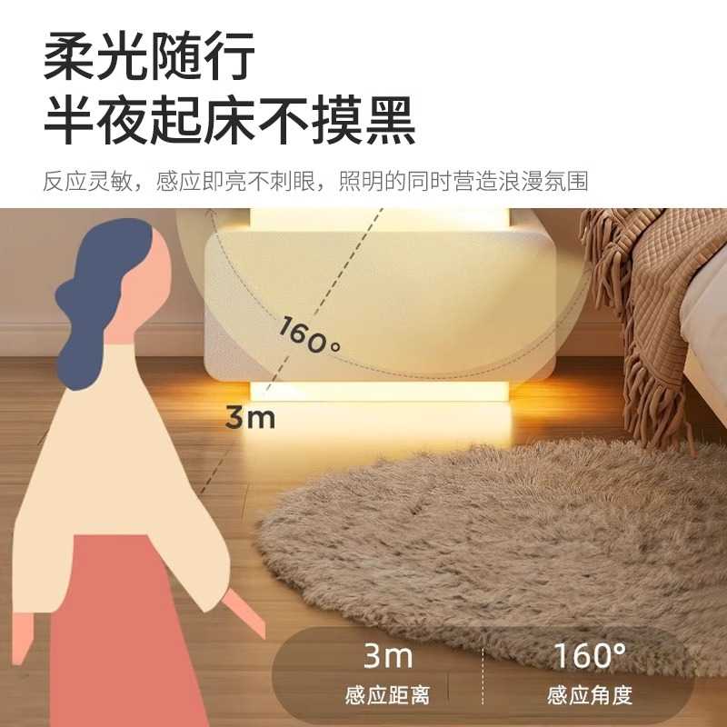 奶油风全实木岩板轻奢床头柜皮质极简约现代卧室床边收纳储物家用