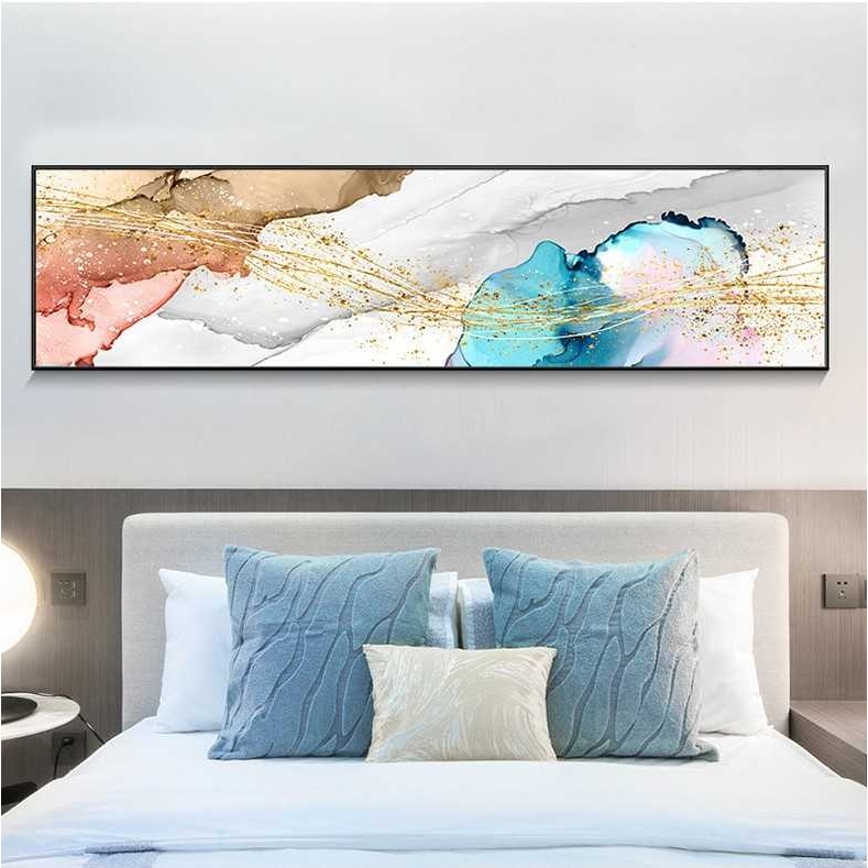 北欧风格卧室床头装饰画现代简约温馨抽象横版烤瓷镶钻装饰晶瓷画