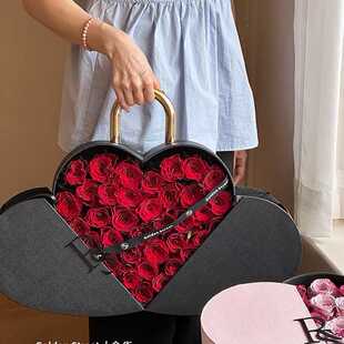情人节爱心花盒锁心鲜花爱心包装盒心形手提空盒手提礼盒