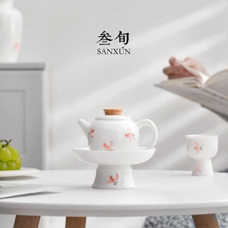 叁旬 手绘粉兰茶壶陶瓷手抓壶泡茶单壶釉下彩中式简约茶具带壶承,基础建材,脚轮/万向轮,淘宝优惠券,粉丝福利购,淘宝优惠卷
