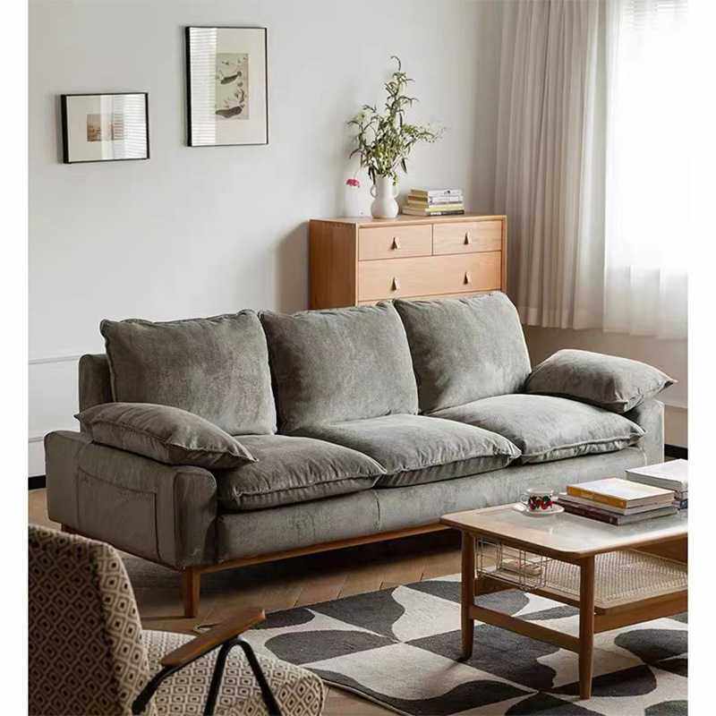 北欧布艺原木沙发客厅小户型灯芯绒日式简约现代复古直排三人组合