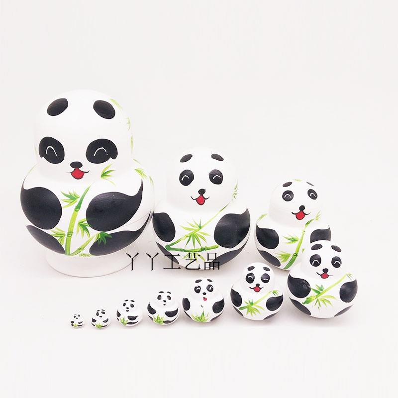 10层熊猫俄罗斯套娃娃木制玩具工艺礼品许愿娃娃家居摆件装饰