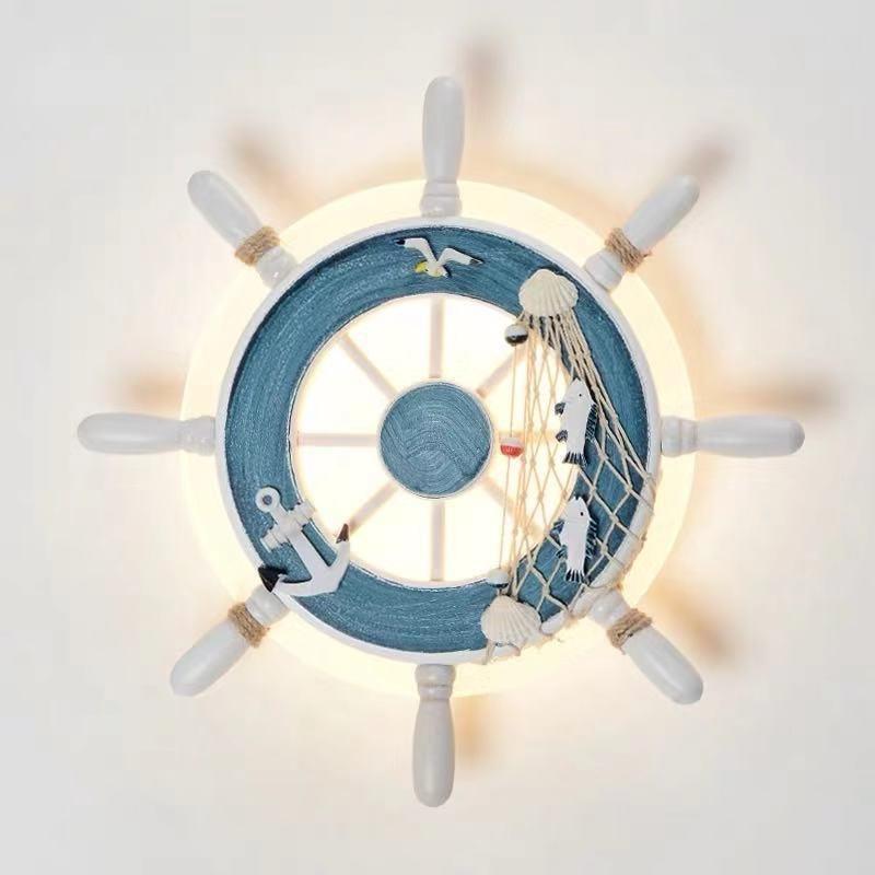 地中海壁灯船舵实木卧室客厅创意儿童房间卧室楼梯走廊客厅床头灯