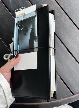 韩系简约黑色皮质nA6活页手账本经典学生日程计划日记事本