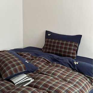 诗和远方｜法式少女心全棉双层纱四件套蕾丝格子皱皱纱纯棉床品++