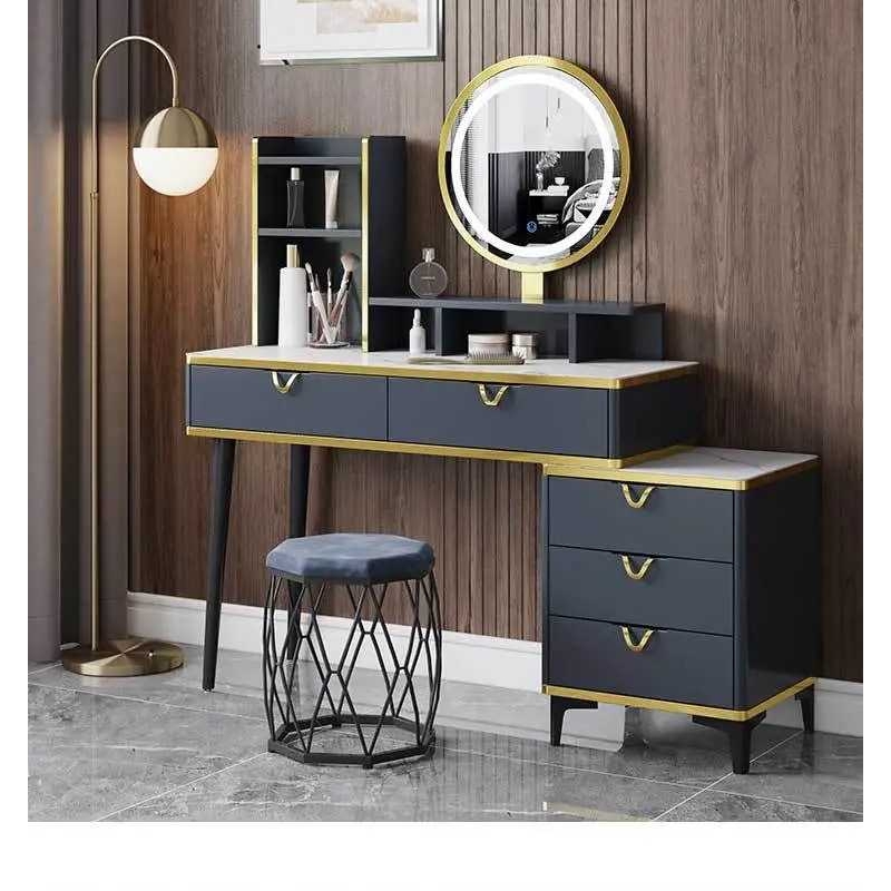 厂家定制轻奢ins梳妆台 网红大镜子带灯收纳一体小型卧室化妆桌