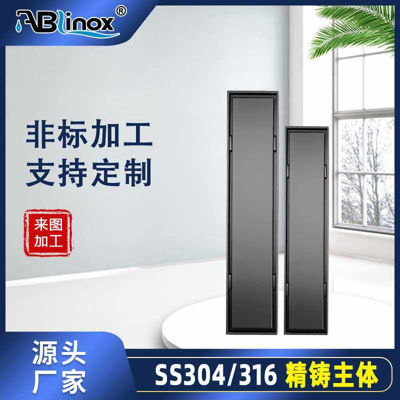 定制枪灰色隐形地漏长条型304不锈钢卫生间防臭全铜芯淋浴房地漏