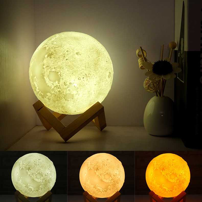 创意3D月球灯 三色触摸七彩遥控节能LED灯床头 控光USB充电小夜灯
