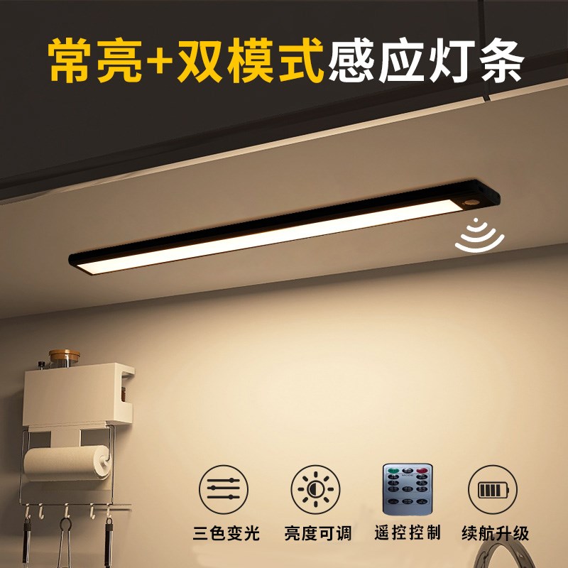 超薄免插电LED遥控感应灯带充电人体自动感应衣柜酒柜无线灯条