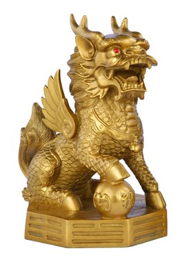 黄铜麒麟摆件f公母一对纯铜家居客厅入门玄关办公桌商铺公司装饰