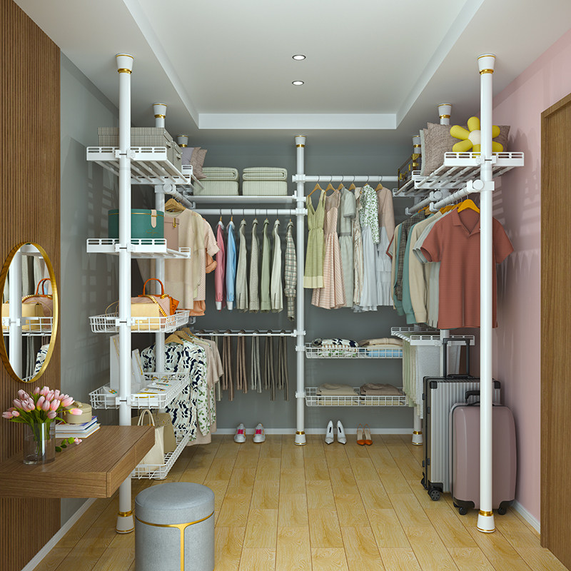 顶天立地晾衣架置衣架加粗加w厚置物架伸缩杆子隔断衣帽架卧室阳