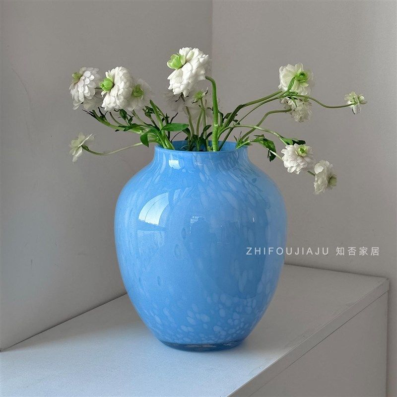 蓝色云雾玻璃f花瓶轻奢客厅摆件小众高级感中古风复古水培琉璃花,家居饰品,花瓶,淘宝优惠券,粉丝福利购,淘宝优惠卷