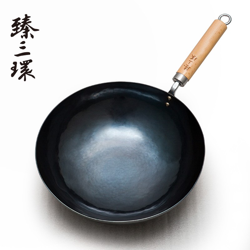 臻三环手工d铁锅轻音舌尖拍摄的章丘铁锅老式带耳炒锅
