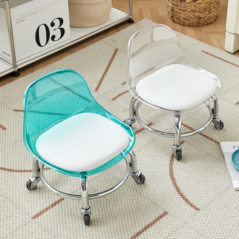 亚克力小凳子滑轮矮凳家用静音y万向轮小椅子可移动靠背椅非不锈