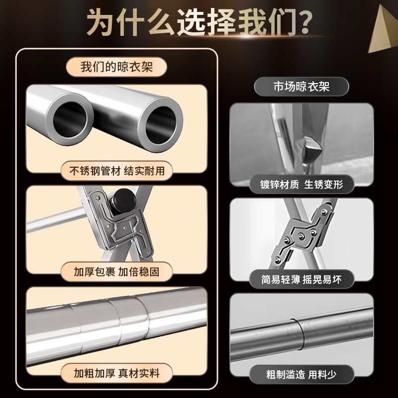 折叠晾衣架落地h室内家用阳台卧室不锈钢室外凉伸缩杆式晒被子神