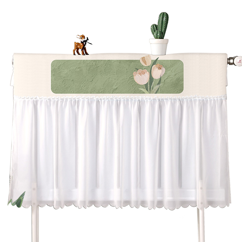 奶油风暖气片遮i挡罩老式家用防黑墙防尘套布艺全包装饰帘保护盖