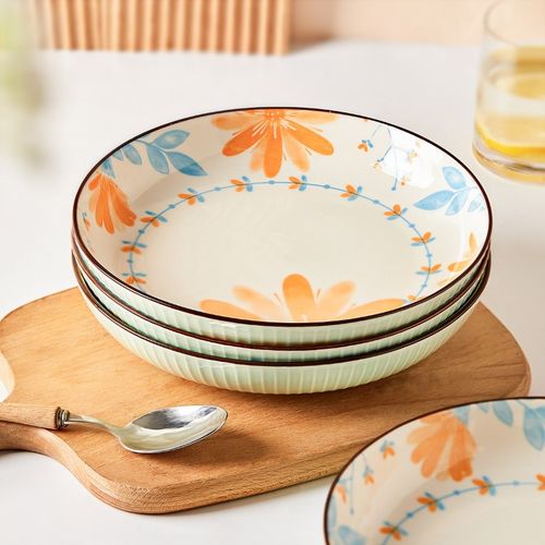 盘子菜盘a家用7寸深盘陶瓷菜碗碟子小清新餐具套装圆盘高级感餐盘