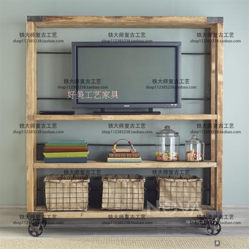 美式乡村书c房实木书柜书架 杂志架置物架储物架隔壁架带轮移动