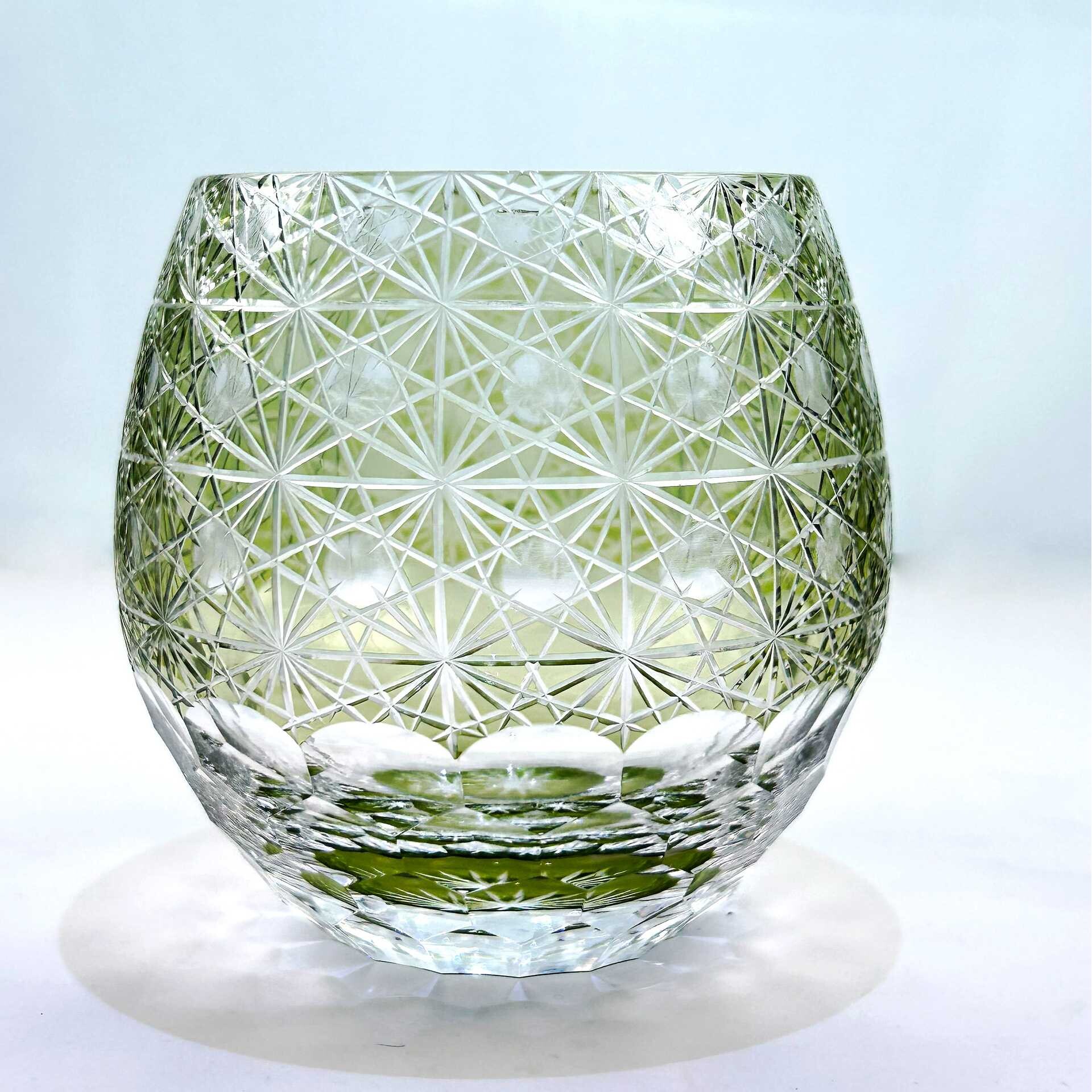 江户切子水晶玻璃杯威士忌酒杯手工雕刻连菊玻璃杯清酒杯