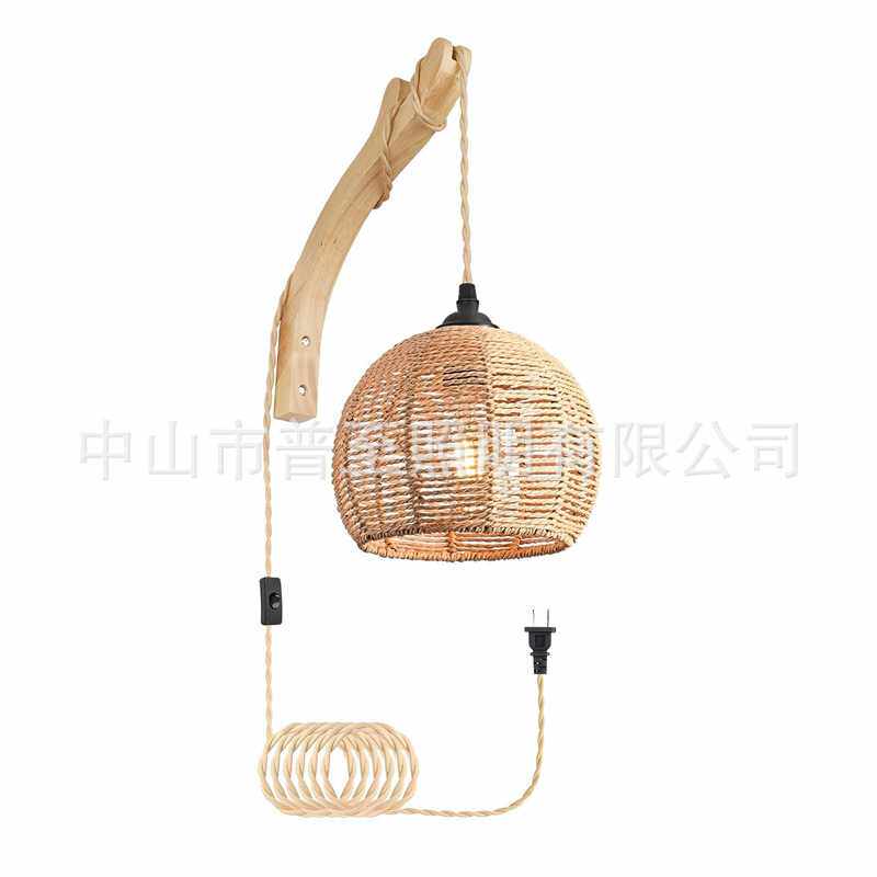 跨境亚马逊手工水草麻绳壁灯乡村风格灯具适用于餐厅房间