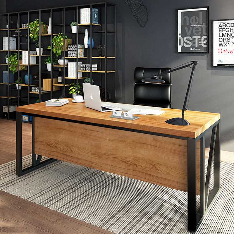 现代简约实木办公桌椅组合 办公室铁艺台式电脑桌家用书房写字桌