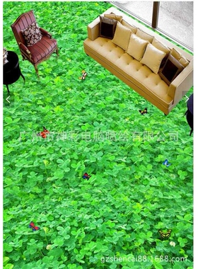 3D PVC防滑地贴绿色花草设计立体画地贴厂家打印BZ-003