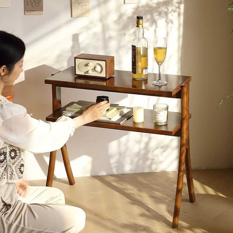 复古客厅沙发边柜侧边实木边几双层可移动置物架卧室床头柜小桌子
