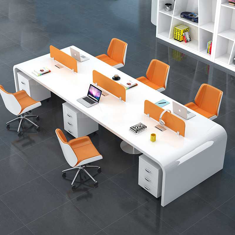白色烤漆职员办公桌现代简约4人位屏风办工桌办公室家具6人位组合