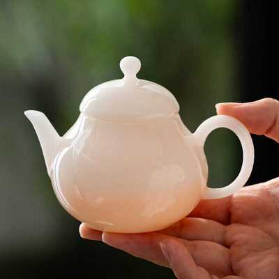 冰种璞玉泡茶壶思亭壶梨壶小号茶道陶瓷小茶壶过滤手工杏白釉单壶