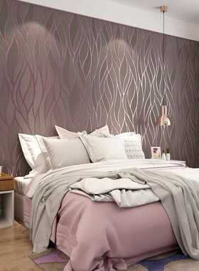 灰色波浪条纹墙纸客厅卧室简约3D灰色加厚鹿皮绒壁纸