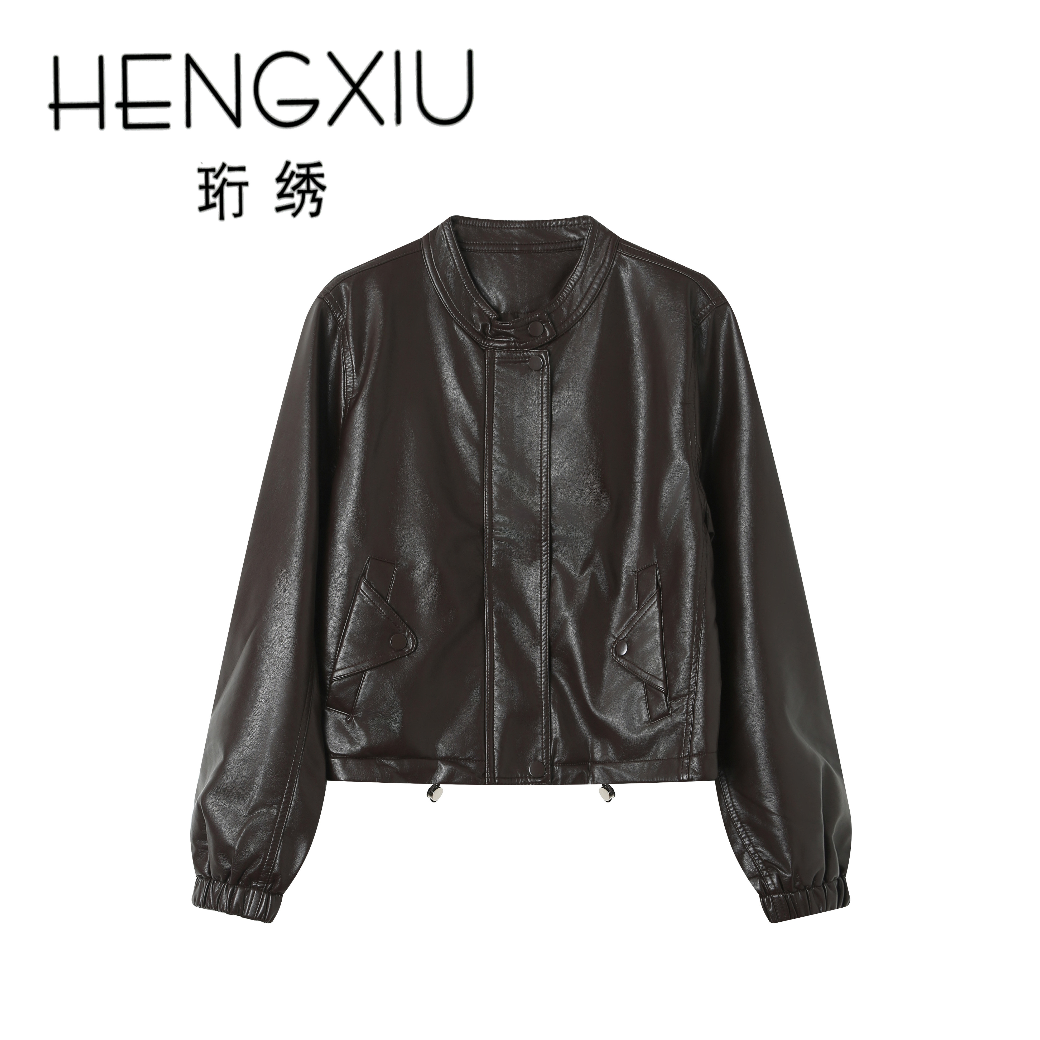 珩绣复古机车风短款皮衣外套女士春秋修身显瘦百搭夹克A-92290