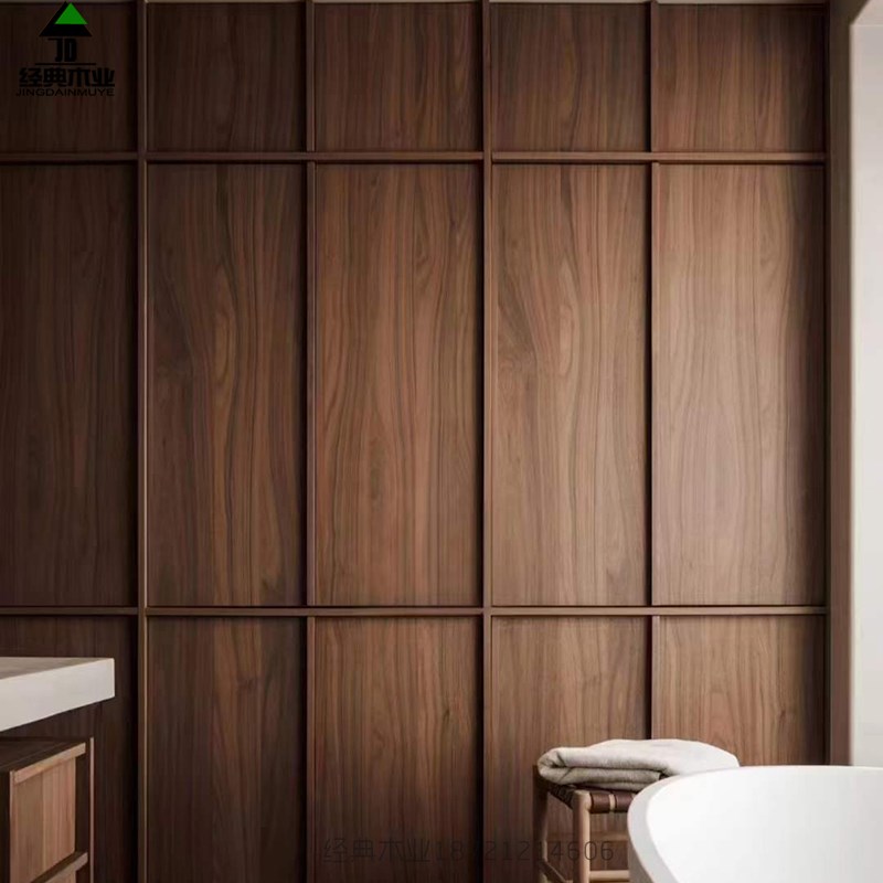 中古风骨格线柜门北美黑胡桃全屋整装订做护板墙衣柜门.板整屋定