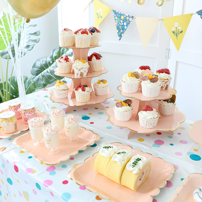 生日布置甜品台摆件婚礼展示架子一次性三层摆台蛋糕托盘点心架