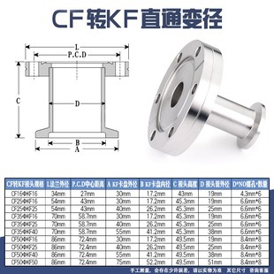 不锈钢304 CF转KF大小头高真空CF转接头 CF35变KF16接头直通变径