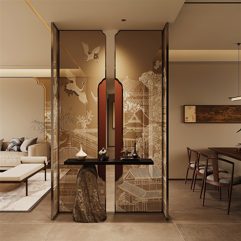 宋式美学不锈钢屏风隔断客厅玄关遮挡装饰禅意茶室办公室屏风定制