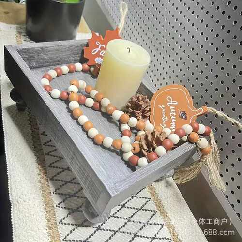 木质多功能展示盘 复古风家用茶盘咖啡厅餐厅白色长方形收纳托盘