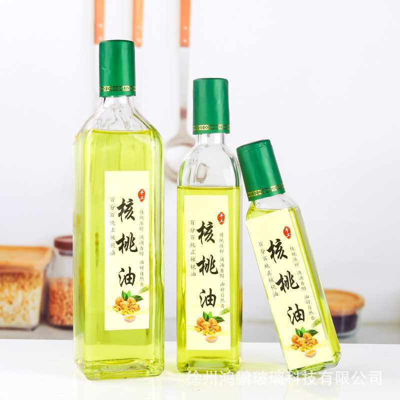 厂家 100ml方形橄榄油瓶透明山茶油瓶玻璃核桃油瓶厨房香油瓶
