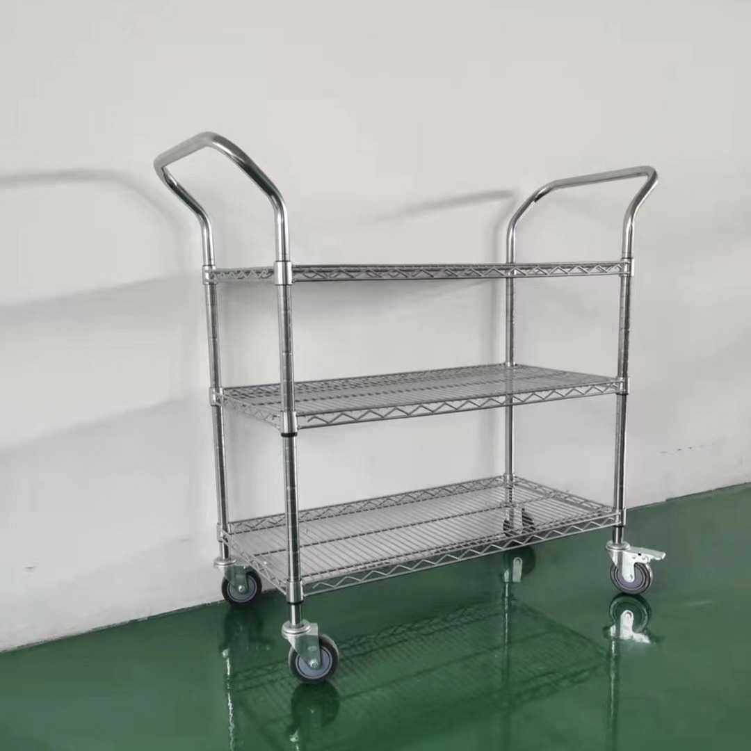 加粗大管仓库周转车可移动线网NSF认证置物架防静电镂空推车