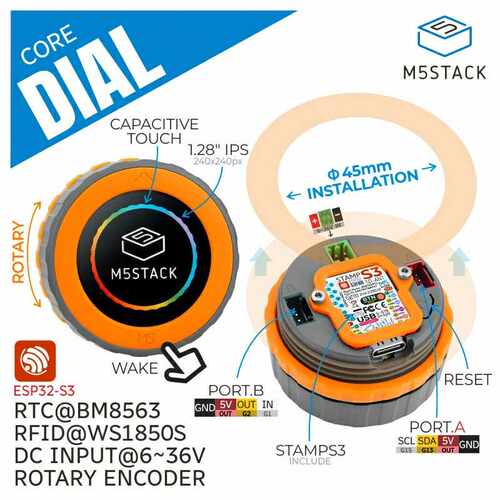 M5Stick M5Dial 贯穿旋钮可编程控制器1.28圆形触屏ESP32-S3开发
