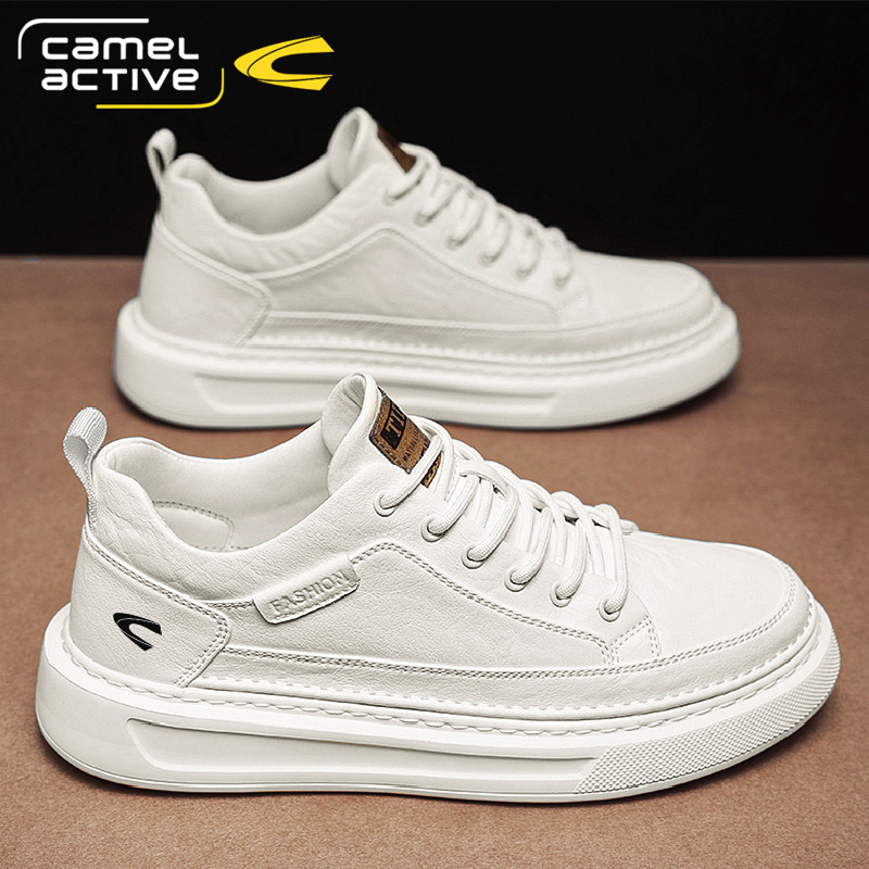德国骆驼动感男鞋夏季高级感百搭休闲板鞋男士皮面运动增高小白鞋