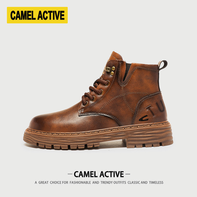 德国骆驼动感马丁靴男款夏季高帮真皮休闲皮鞋美式复古机车骑士靴