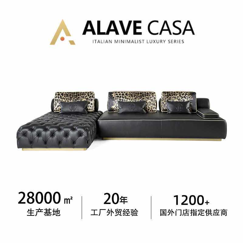 高端定制黑色真皮沙发 出口佛山工厂直销意大利高定家具furniture