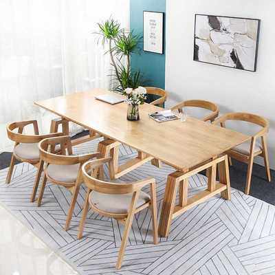 现代简约家用餐桌组合长方形原木色桌子大小户型饭桌实木餐桌椅子