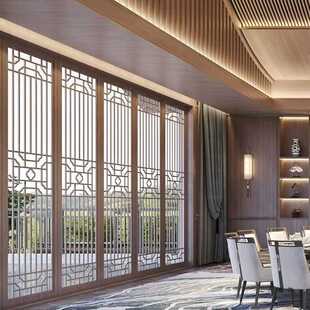 不锈钢屏风推拉旋转门酒店餐厅办公室玄关移动隔断背景墙隔栅围档
